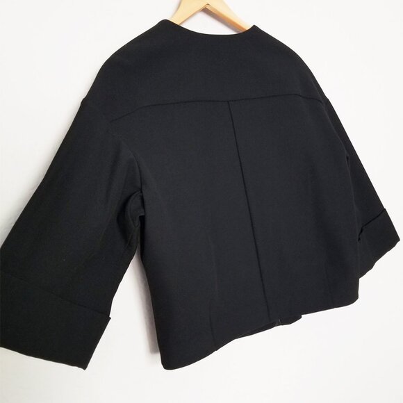 NEW Nordstrom Collection Leather Trim Ponte Knit Blazer Jacket S Black Crop $298 - Picture 7 of 16